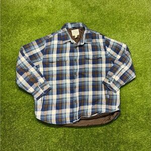St. John’s Bay Quilt Lined Flannel Shirt Jacket Men’s Size XL Blue White Brown